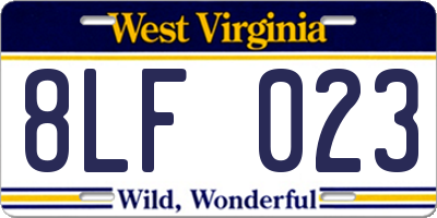 WV license plate 8LF023