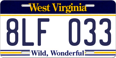 WV license plate 8LF033