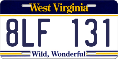 WV license plate 8LF131
