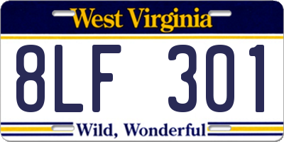 WV license plate 8LF301