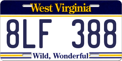 WV license plate 8LF388