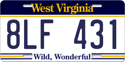 WV license plate 8LF431