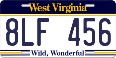 WV license plate 8LF456
