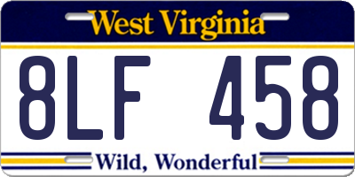 WV license plate 8LF458