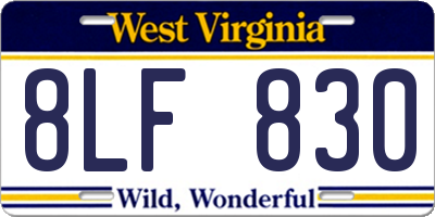 WV license plate 8LF830