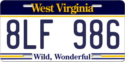 WV license plate 8LF986