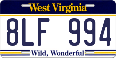 WV license plate 8LF994
