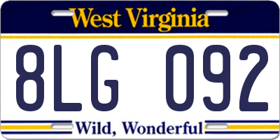 WV license plate 8LG092