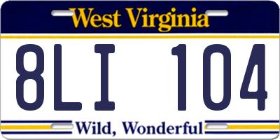 WV license plate 8LI104