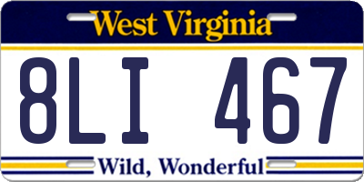 WV license plate 8LI467