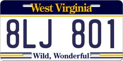 WV license plate 8LJ801
