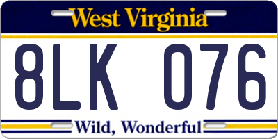 WV license plate 8LK076