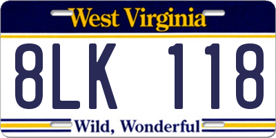 WV license plate 8LK118