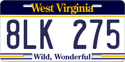WV license plate 8LK275
