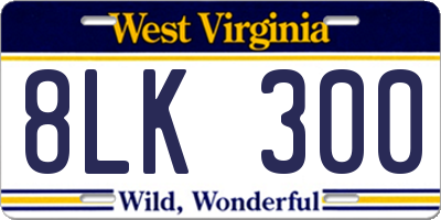 WV license plate 8LK300