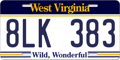 WV license plate 8LK383