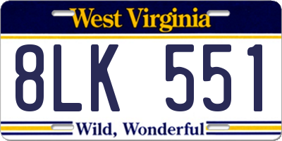 WV license plate 8LK551