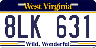 WV license plate 8LK631