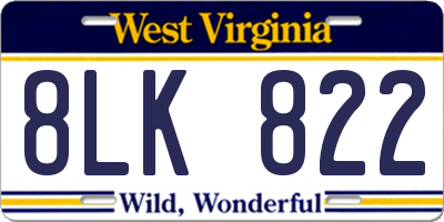 WV license plate 8LK822