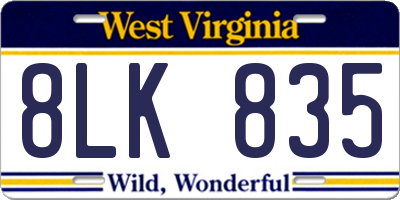 WV license plate 8LK835