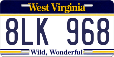 WV license plate 8LK968