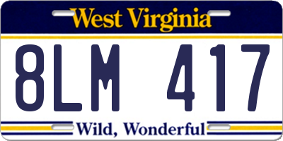 WV license plate 8LM417