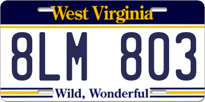 WV license plate 8LM803
