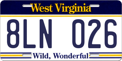 WV license plate 8LN026