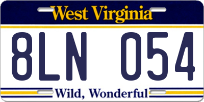 WV license plate 8LN054