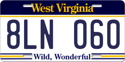 WV license plate 8LN060