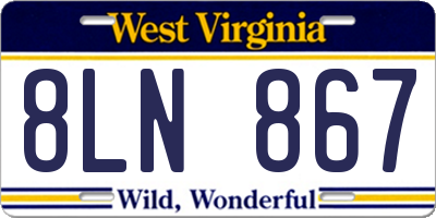 WV license plate 8LN867