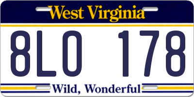 WV license plate 8LO178