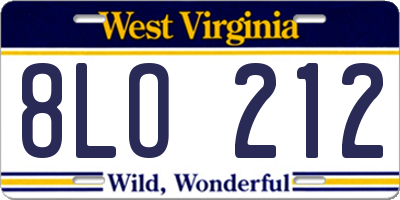 WV license plate 8LO212