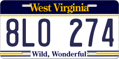 WV license plate 8LO274
