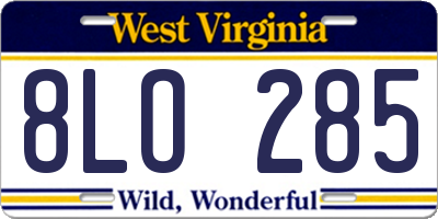 WV license plate 8LO285