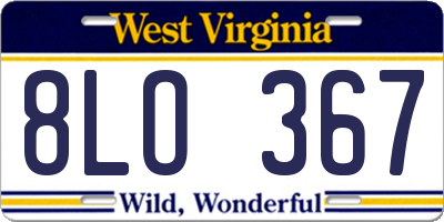 WV license plate 8LO367