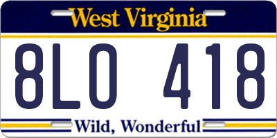 WV license plate 8LO418
