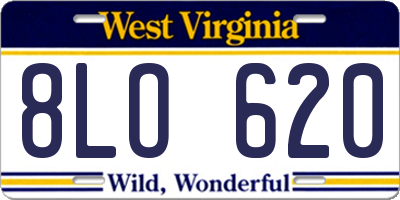 WV license plate 8LO620