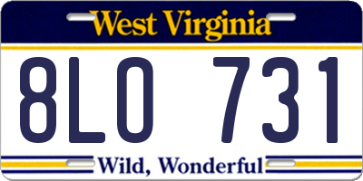 WV license plate 8LO731