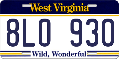 WV license plate 8LO930