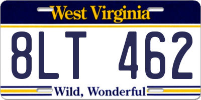 WV license plate 8LT462