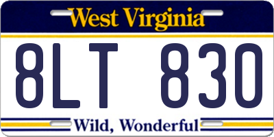 WV license plate 8LT830