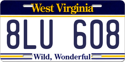 WV license plate 8LU608