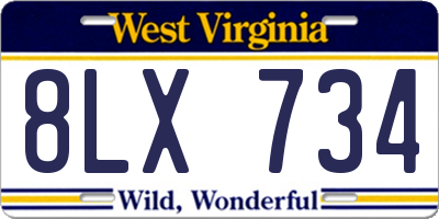 WV license plate 8LX734