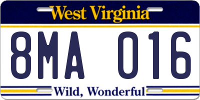 WV license plate 8MA016