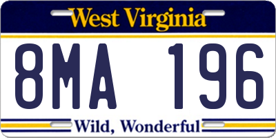 WV license plate 8MA196