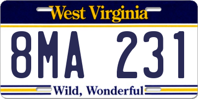 WV license plate 8MA231