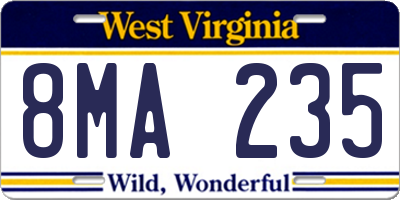 WV license plate 8MA235