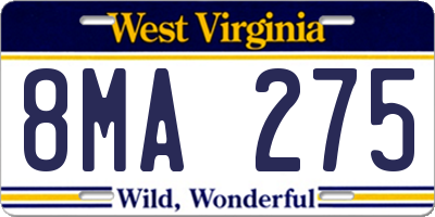 WV license plate 8MA275