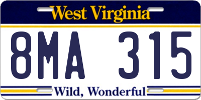 WV license plate 8MA315